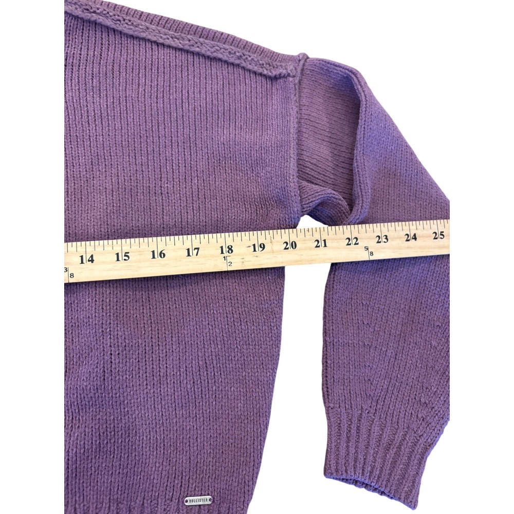 Hollister Womens XS Purple Shaker Stitch Cropped Crewneck Sweater Braided Detail - Picture 4 of 5